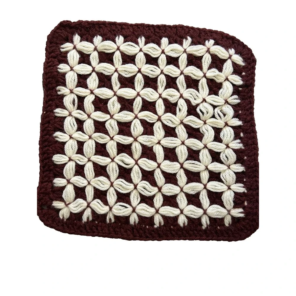2 Vintage 1970 MCM Hand Crocheted Brown 12